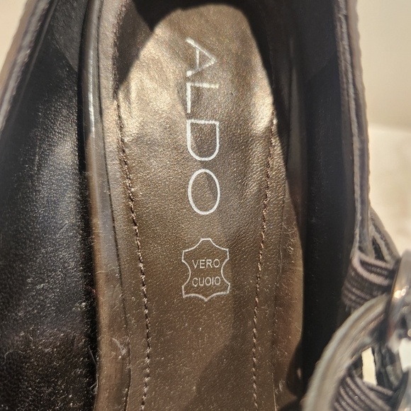 ALDO Vero Cuoio leather Size 38 dark gray high heels with double buckles - Picture 7 of 7